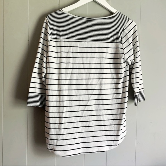 PINK CLOVER Curved Hem 3/4 T-SHIRT Mariniere Striped Pullover M - Picture 2 of 3